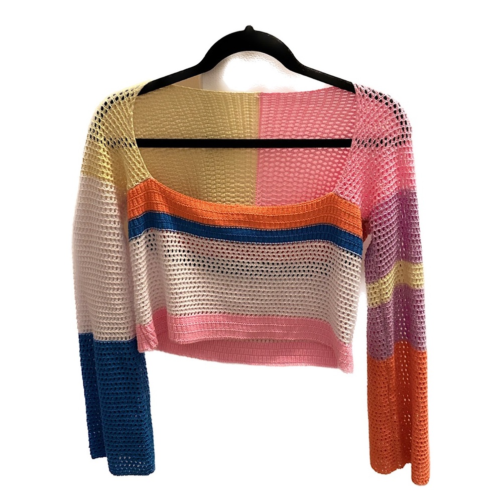 Multicolor Crochet Knit Top Coverup Small